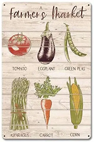 

Maizeco Metal Tin Signs Farmer's Market Vegetables Decorative Wall Sign Home Decor Plaque Poster for Indoor Garden Patio House