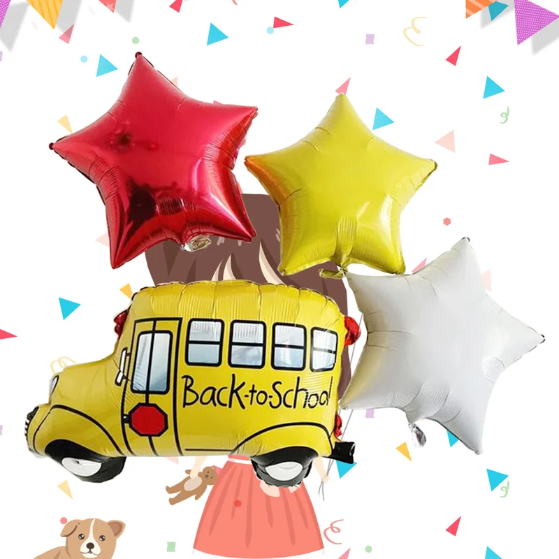 4 шт. воздушные шары в виде звезд из школьного автобуса