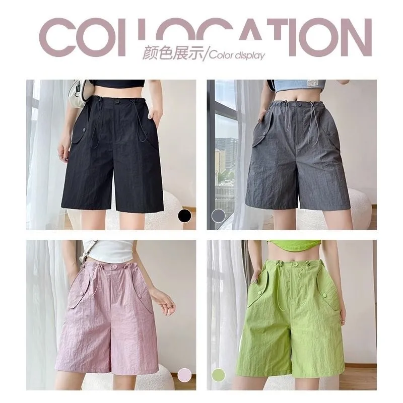 Summer Women's Golf Cargo Pants Shorts Fashion High-waisted Thin Casual Wide-leg Five-minute Pant Ladies Golf Wear Sweatpants