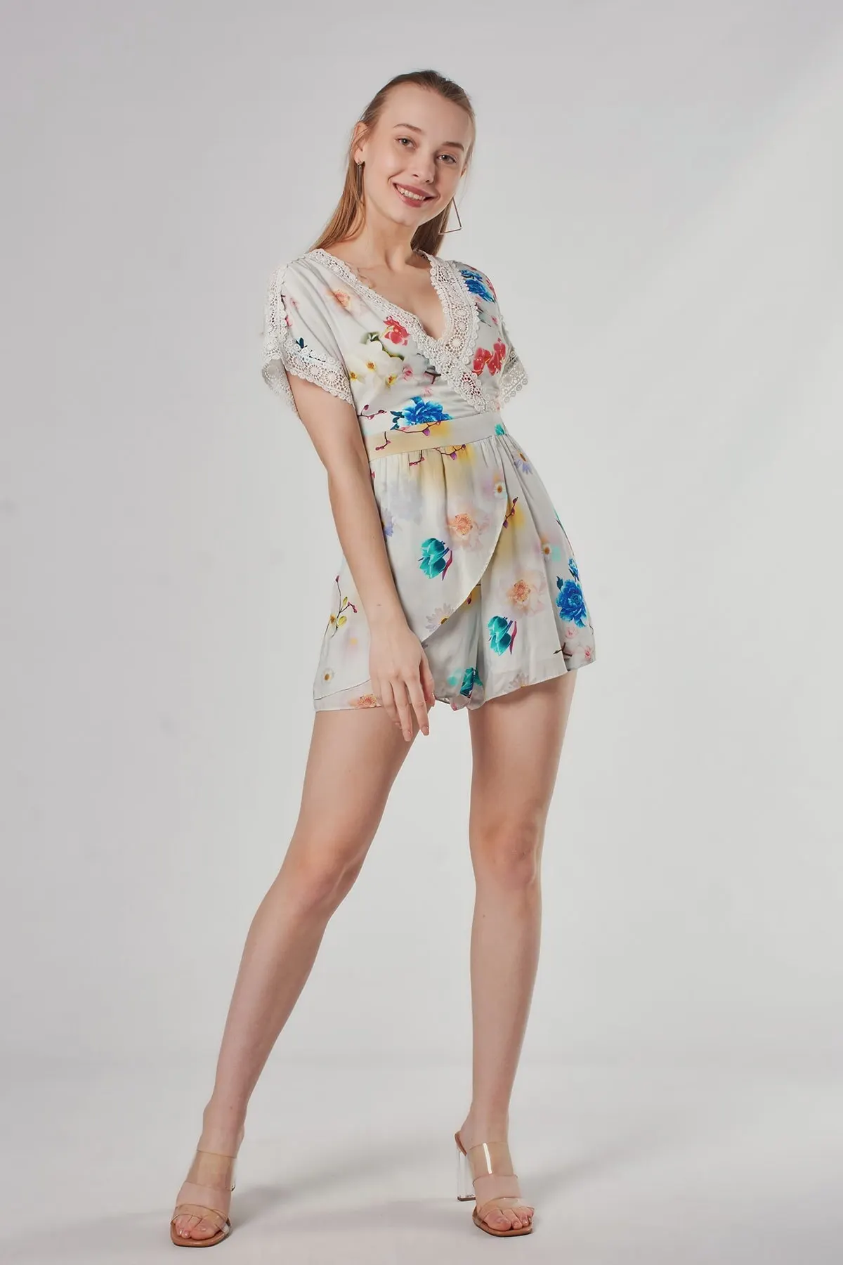 

Women's Overalls Lace Detailed Floral Patterned Jumpsuit Jumpsuit Hot Style Quality Fabric Sleeveless Baggy Trousers Casual Jumpsuit