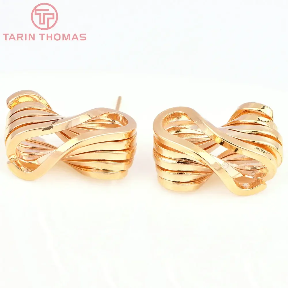 (7741) 4 шт. 10x20 5 мм 24-каратное золото латунные витые серьги-гвоздики с симметрией