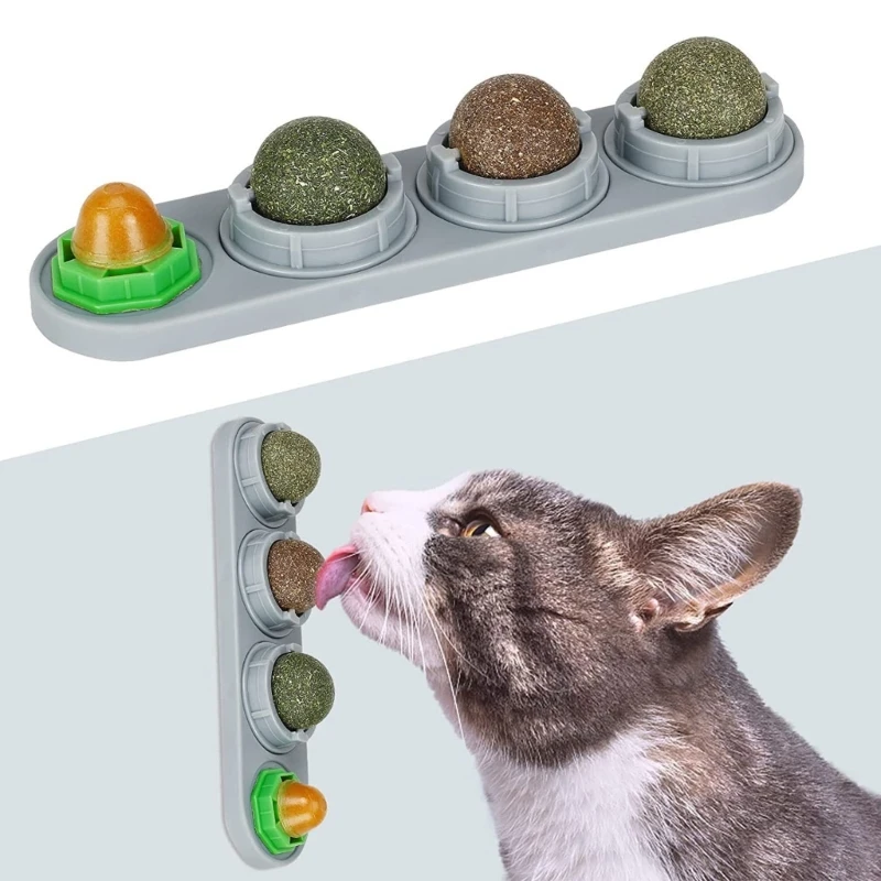 

4pcs Catnip Cat Wall Stick-on Ball Natural Mint Promote Digestion Cat Grass Pet Toy Improve Appetite Spinning Toy Dropshipping