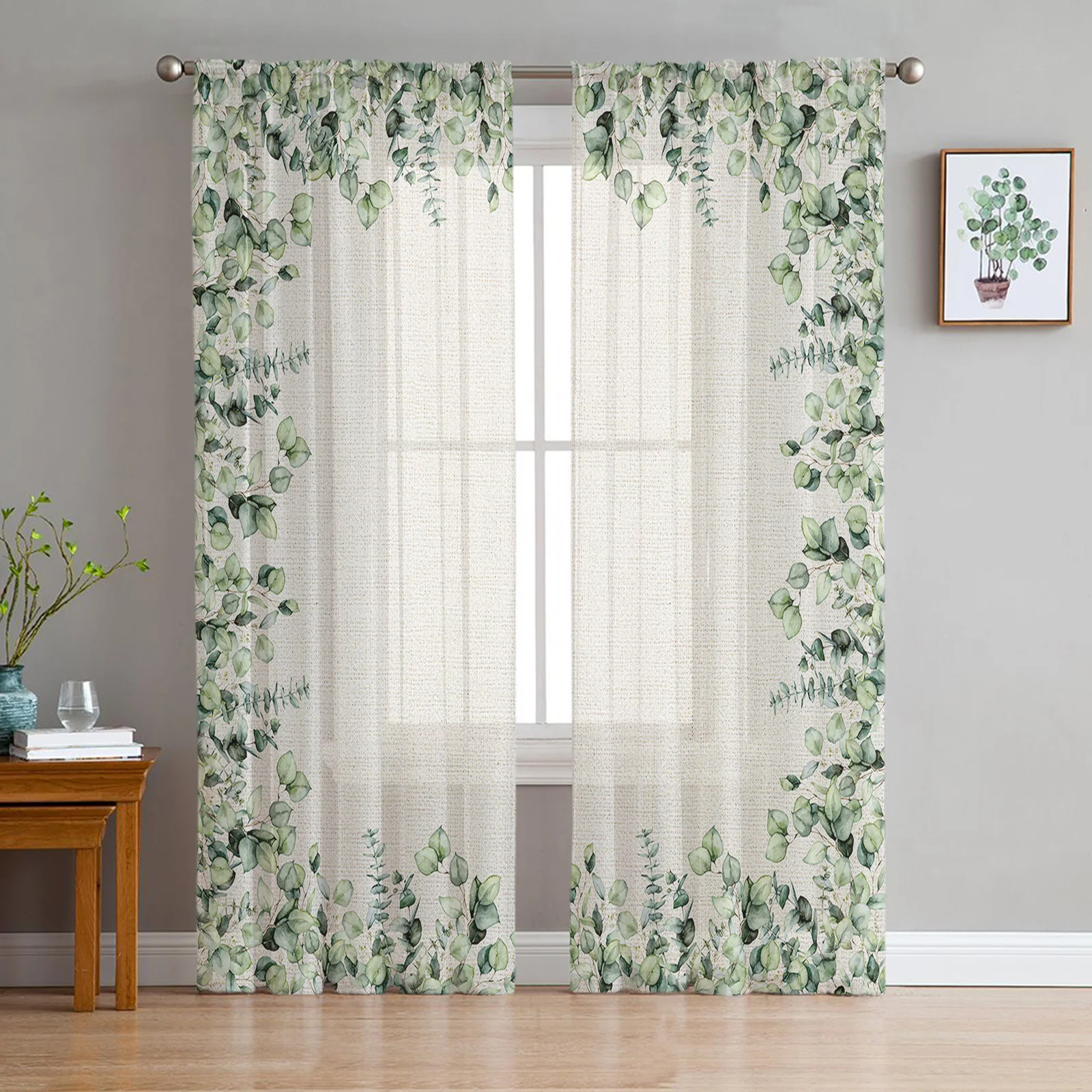 

Eucalyptus Leaves Plant Sheer Curtains for Living Room Bedroom Tulle Curtain for Kitchen Home Decor Window Drapes