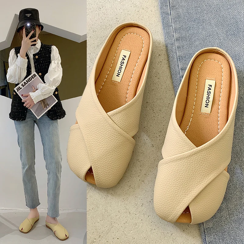 

Шлепанцы Baotou женские, плоская подошва, модные однотонные, летняя одежда, Muller, плоская подошва