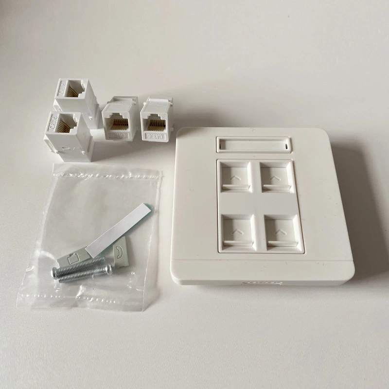 

4 Ports Wall Plug RJ45 Cat6 LAN Faceplate Internet Straight Plug 86mm Dropshipping