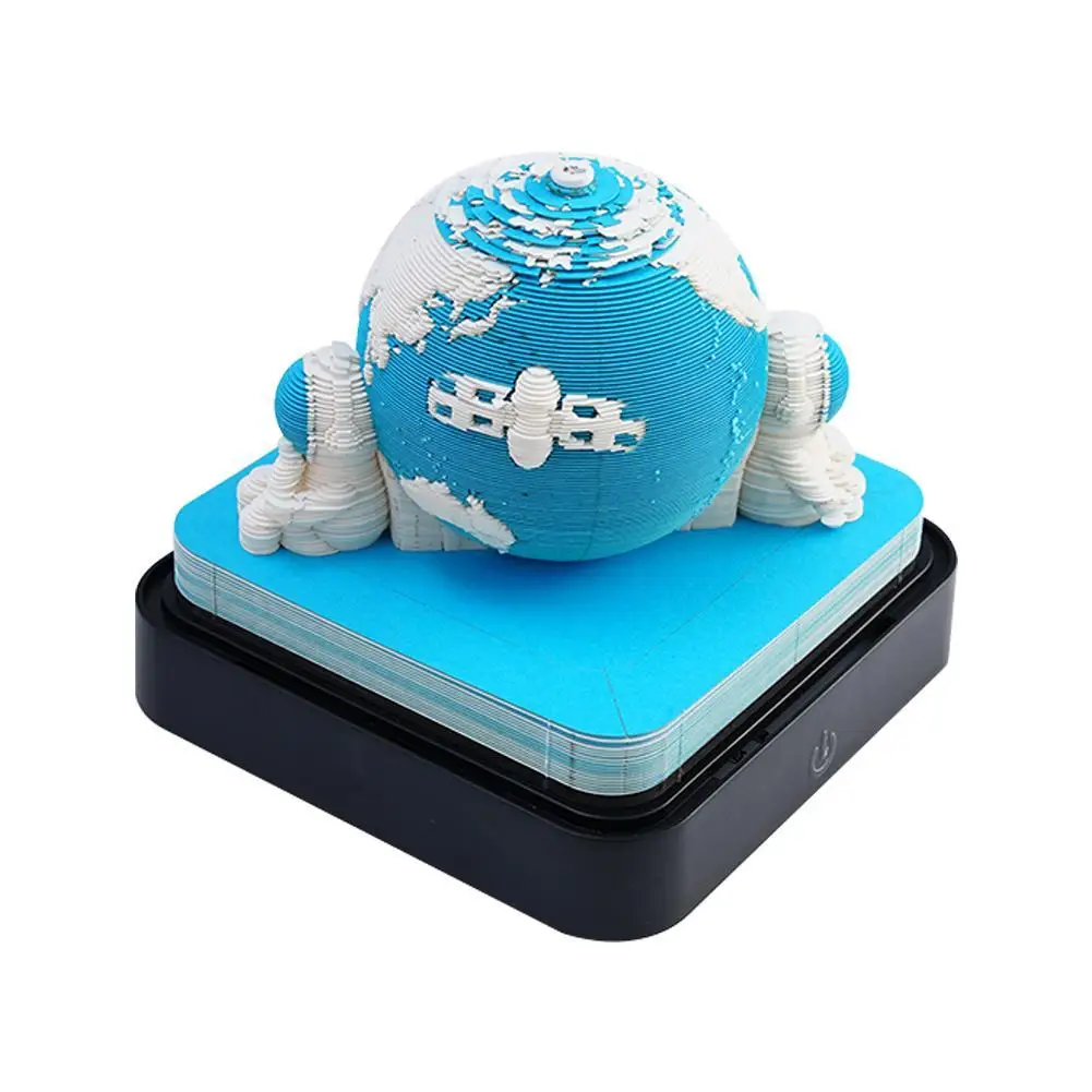 

2024 Calendar Blue Earth Astronauts Omoshiroi Block 3D Memo Pad Paper Sticky Notes Mushroom Tree House Earth LED Light Gift