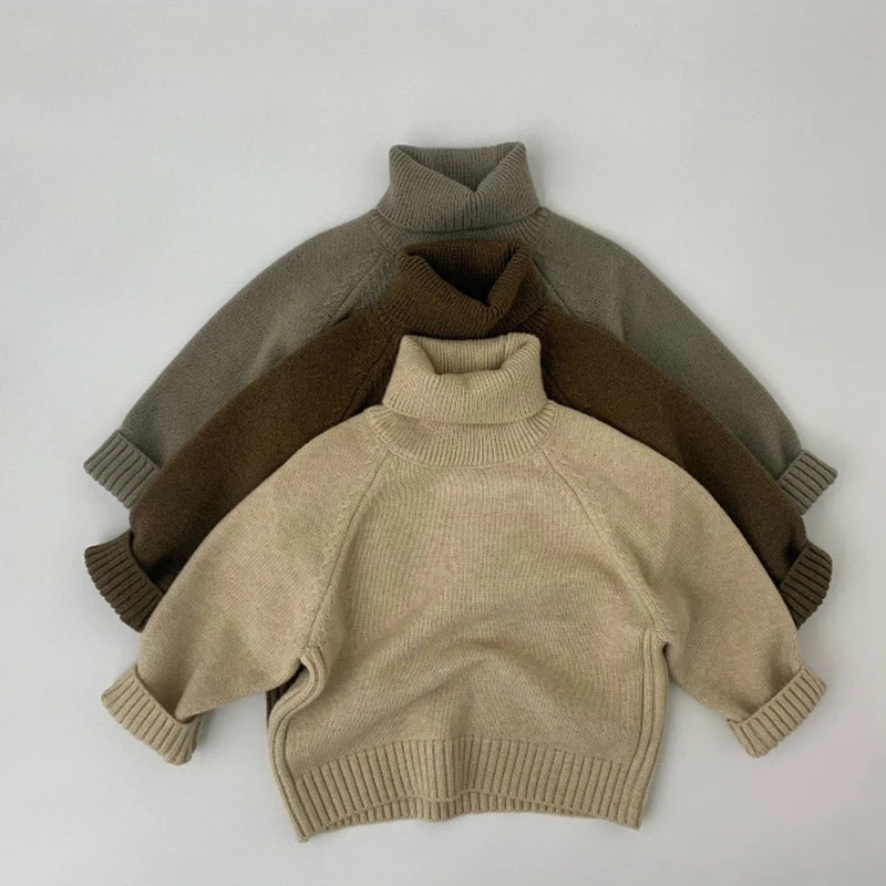 

Kids Clothes Girls Sweaters Autumn Winter Turtleneck Bottoming Knitted Top for Babies Solid Color Base Boys Children's Clothing
