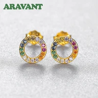 925 silver 18k gold round earrings for women fashion jewelry
