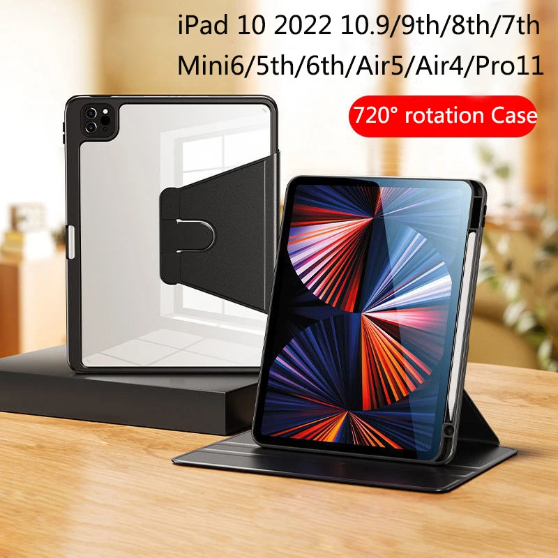 

For iPad 10 10th Generation Case 10.9 2022 iPad 10.2 7/8/9th Pro 11 Cover iPad 5th 6th Mini 6 iPad Air 5 4 360° rotation Case