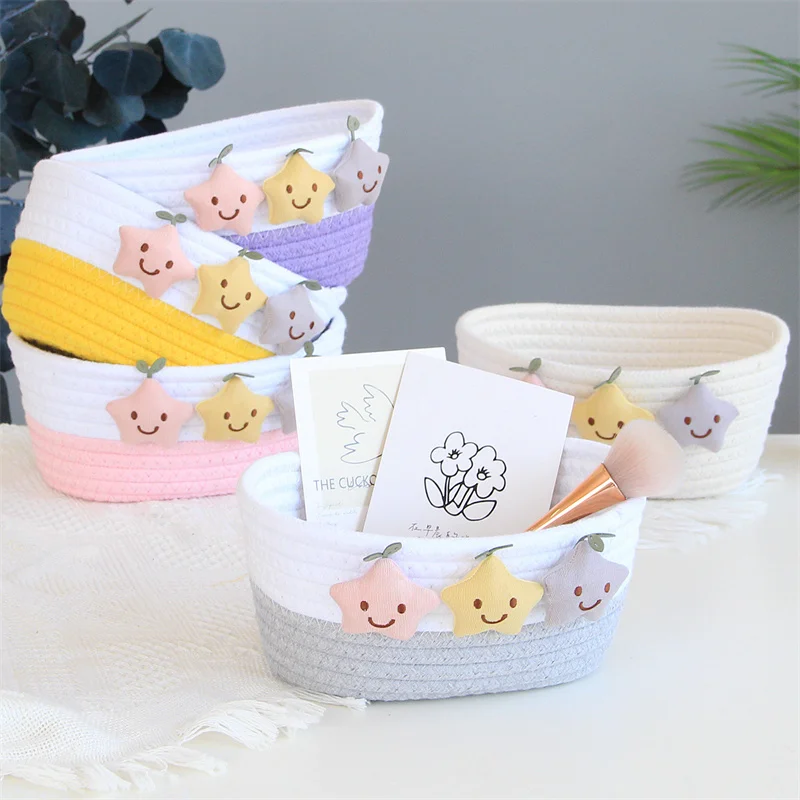 

INS Stars Woven Cotton Rope Storage Basket Kids Toys Cosmetics Desktop Sundries Organizer Box Baby Dirty Clothes Laundry Hamper