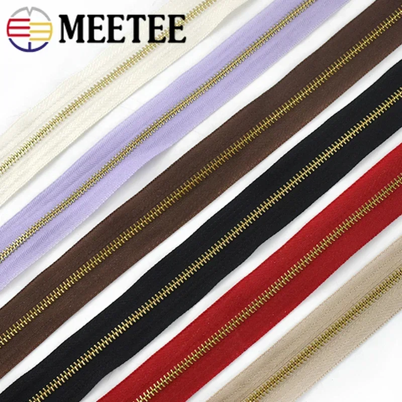

Meetee 2/5Yards 3# Metal Zipper Tape Bag Clothes Sewing Zippers Jacket Replace Continuous Zip Per Meter Repair Kits Accessories