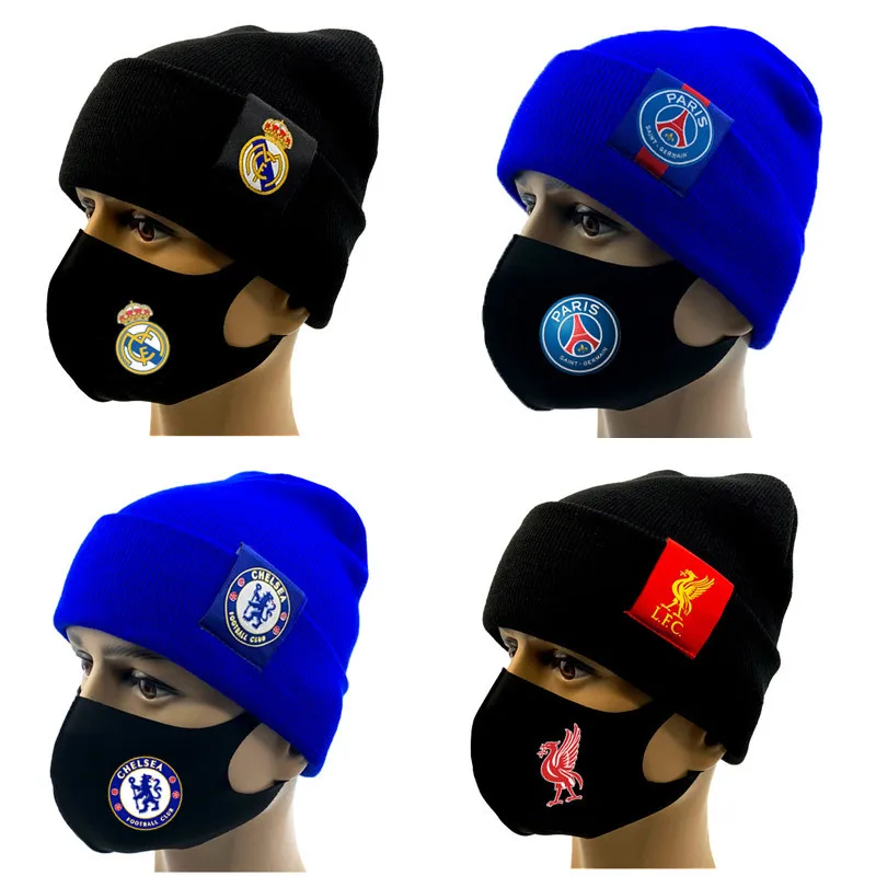 

Paris Messi C Lo Winter Hat mask two-piece set Liverpool AC Milan Real Madrid knitted cold hat for warmth