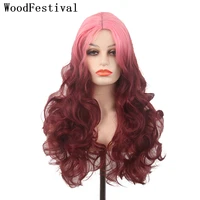 woodfestival synthetic hair korean wigs for women light brown cosplay wig ombre pink blonde grey long black blue red green