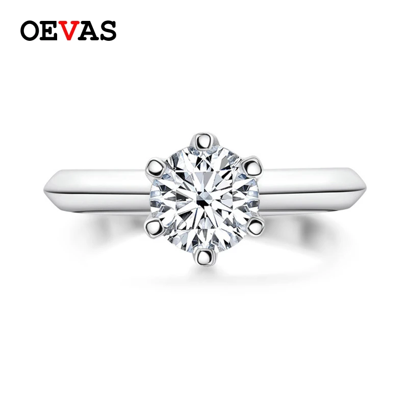 OEVAS Sparkling 2 Carats Real Moissanite Wedding Rings For Women 18K White Gold Color 100% 925 Sterling Silver Fine Jewelry Gift