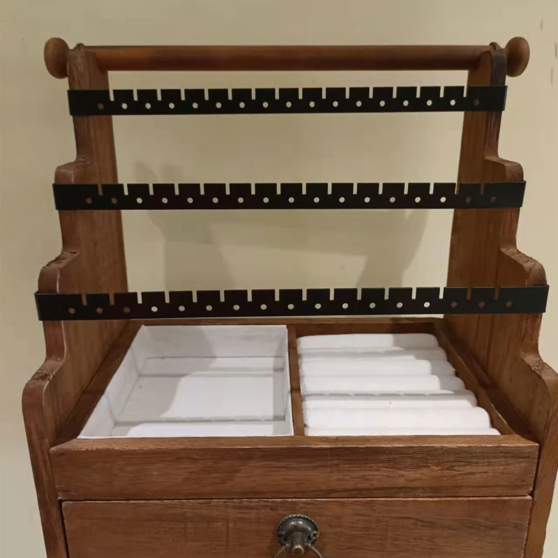 

N58F Jewelry Organizer Rack - Wooden Drawer Storage Box with 5 Tier Jewelry Holder Stand for Necklaces Bracelet Earring Ring