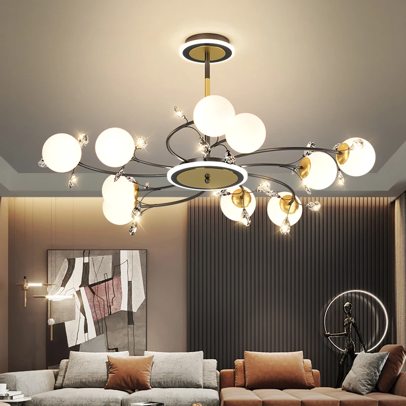 

SANDYHA Nordic Chandelier Lustre Luxe Living Dining Room Bedroom Lustre Sala De Jantar Glass Ball Crystal Pendant Lightings