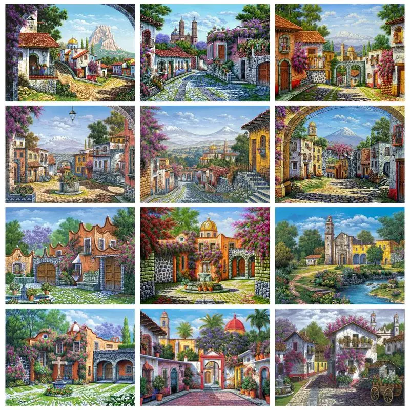 

CHENISTORY 40x50cm DIY Painting By Numbers Frame Stone House For Adults Acrylic Kit Landscape Home Decors Gift Artwork Picture P