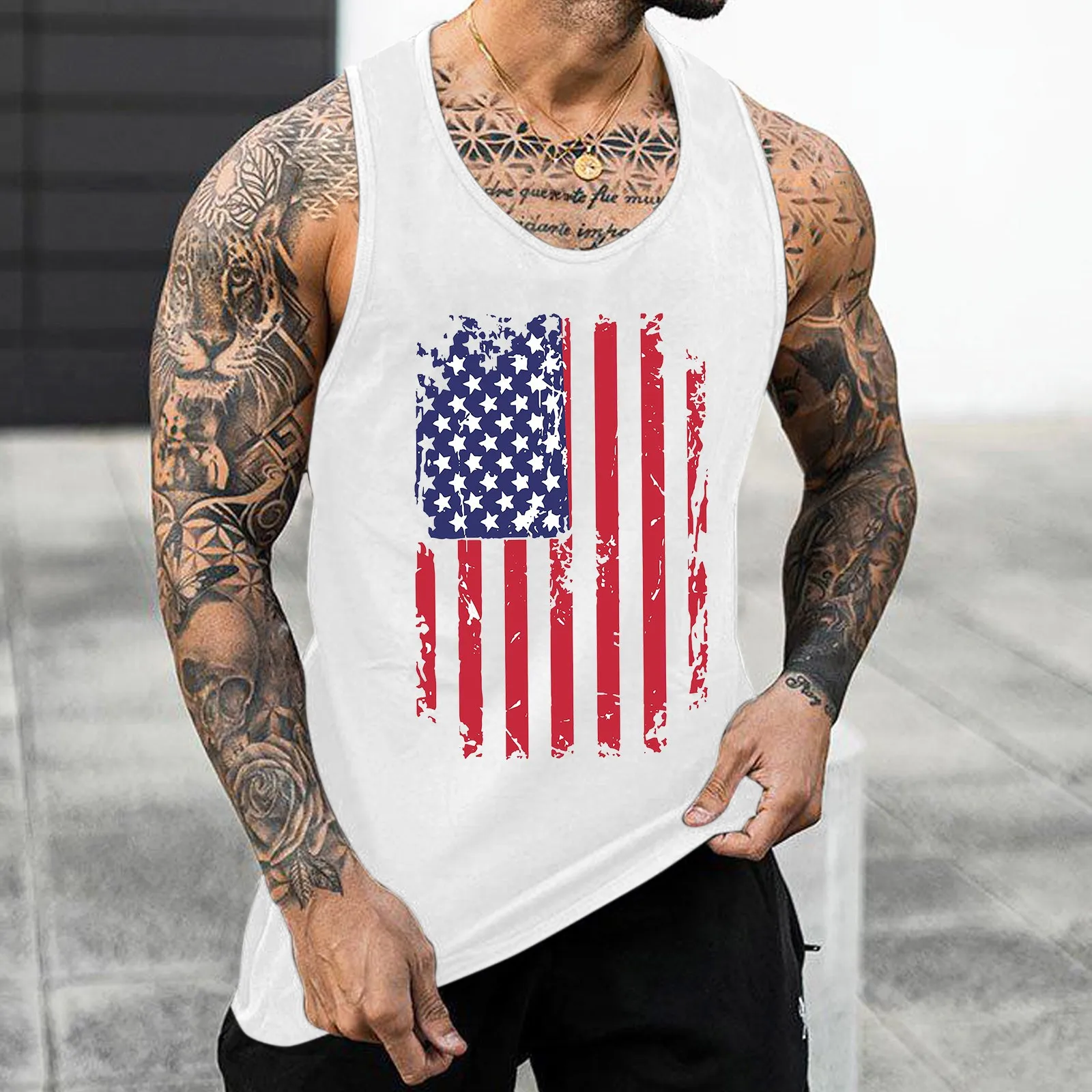 

Fashion American Flag Tank Sleeveless Shirts Vest Casual Streetwear Vest Tanks 2023 Men's 3d Print Top Summer Hip Hop Men Women