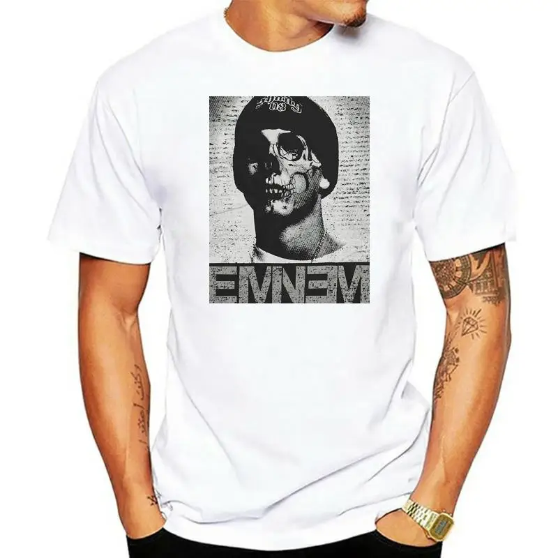 

Футболка для взрослых Eminem с изображением черепа, мужские и женские черные топы с принтом, футболка, футболка из 100% хлопка