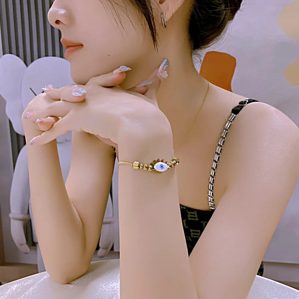 Titanium Steel Round Snake Bone Chain Foreign Trade Personalized Stainless Steel Devil's Eye Bracelet