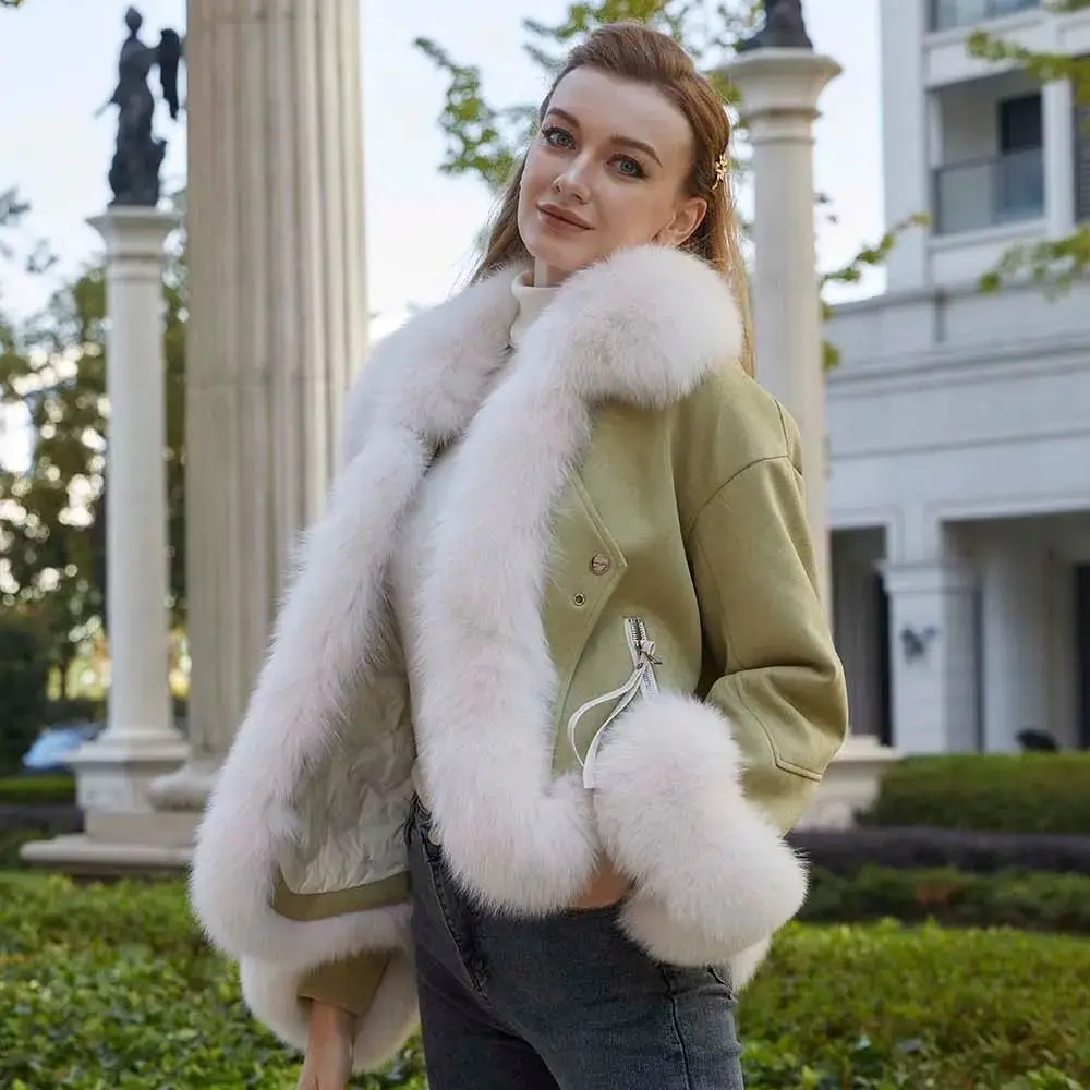Женская куртка из гусиного пуха JANEFUR с воротником натурального Лисьего меха