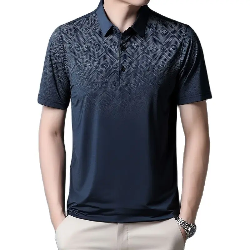

New Polo Shirt High Quality Men's Print Polo Shirt Cotton Short Sleeve Breathable Top Business Casual Tee