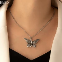 hmes vintage silver 3d butterfly pendant necklace for womenman clavicle chains fashion stainless steel jewelry party gift goth