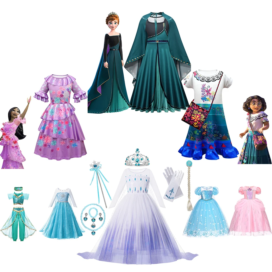 

Frozen Anna Elsa Encanto Isabela Madrigal Princess Dress For Girls Ariel Pepa Jasmine Cosplay Costumes Fancy Mirabel Clothes