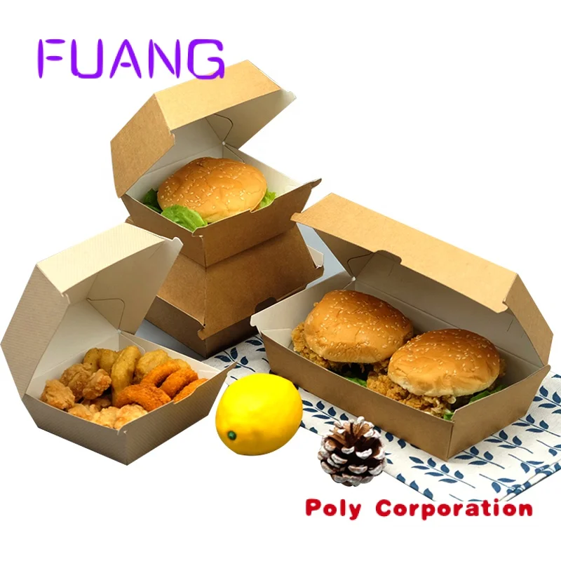 disposable custom food grade printed different size french fries burger box black custom brown food packaging