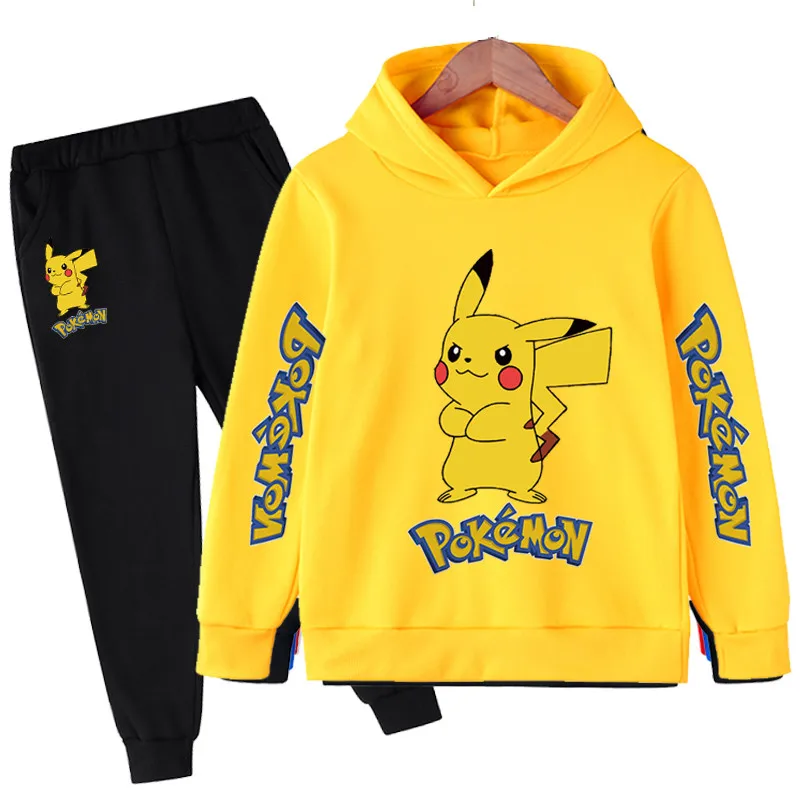 

Ropa de Pokémon para niños y niñas, conjunto de 2 piezas formado por Sudadera con capucha y pantalones, chándal informal de otoñ