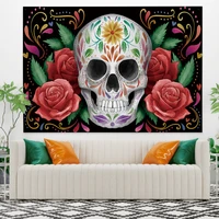 skull tapestry aesthetic flower trippy mandala hippie wall hanging bedroom living room dorm home study macrame decor blanket set