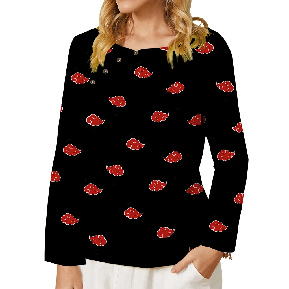 

CLOOCL Women T-shirt Auspicious Clouds Graphics 3D Printed Tee Button Decorate Crew Neck Long Sleeve Casual Tops Female Clothes