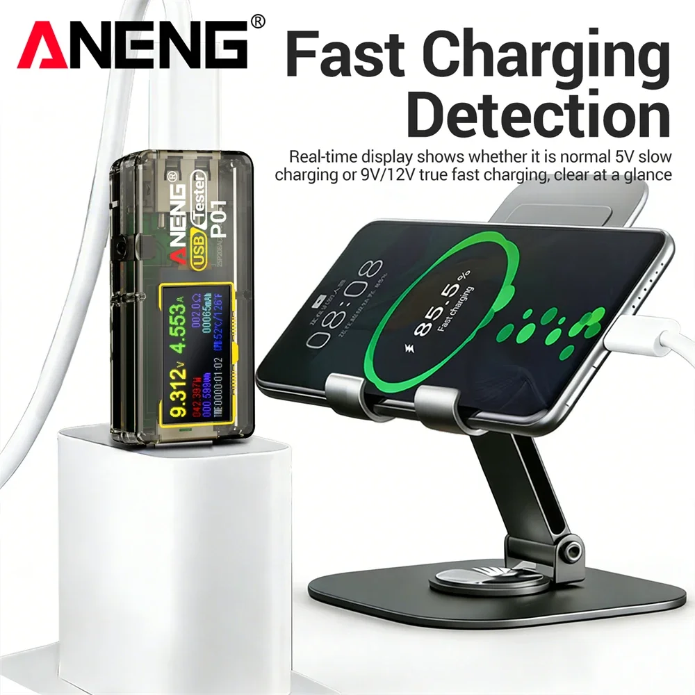 Фото Цифровой USB-тестер ANENG P01: Многофункциональный измеритель напряжения, тока и мощности постоянного тока (DC 4-30В), вольтметр, амперметр, измеритель емкости зарядного устройства №1