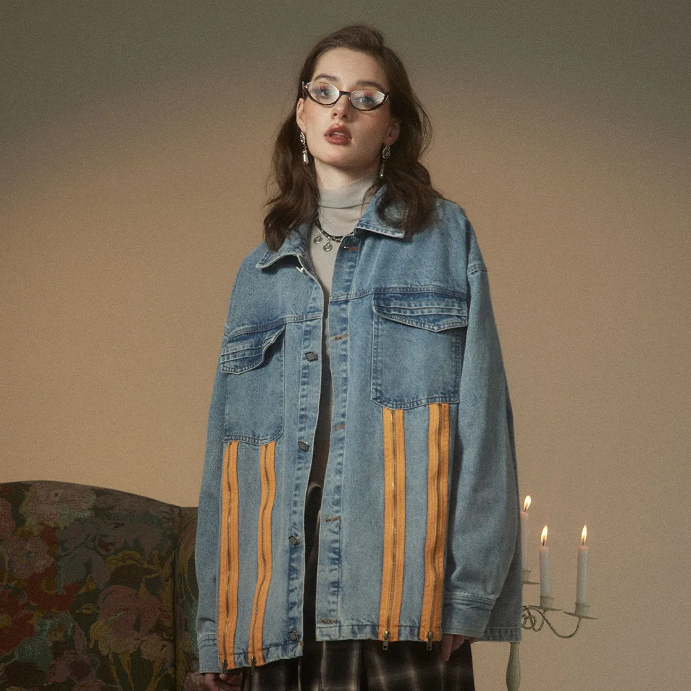 

Куртка мужская джинсовая на молнии, уличная одежда в стиле хип-хоп, куртка оверсайз с лацканами и пуговицами, модная парная одежда из денима