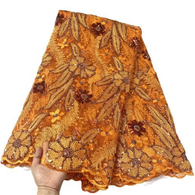 

Африканская кружевная ткань вышитое кружево в нигерийском стиле Fabric 2022, Высококачественная французская Тюлевая кружевная ткань с блесткам...