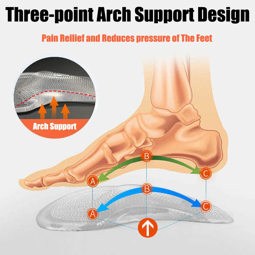 Silicone Orthopedic Insoles for Shoes Women Men Arch Support Gel Insoles for Flat Feet Plantar Faciitis Pain Relief Shoe Pads