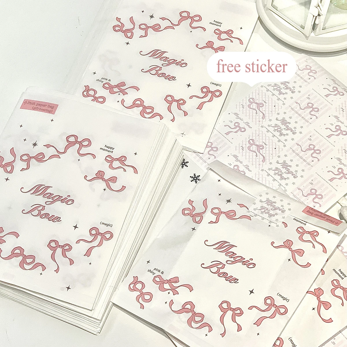 

Бумажные пакеты для открыток с розовым бантом 20 шт