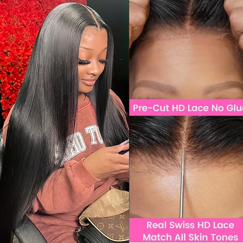 Прямые 5X5 бесклеевые парики из человеческих волос готовые к ношению