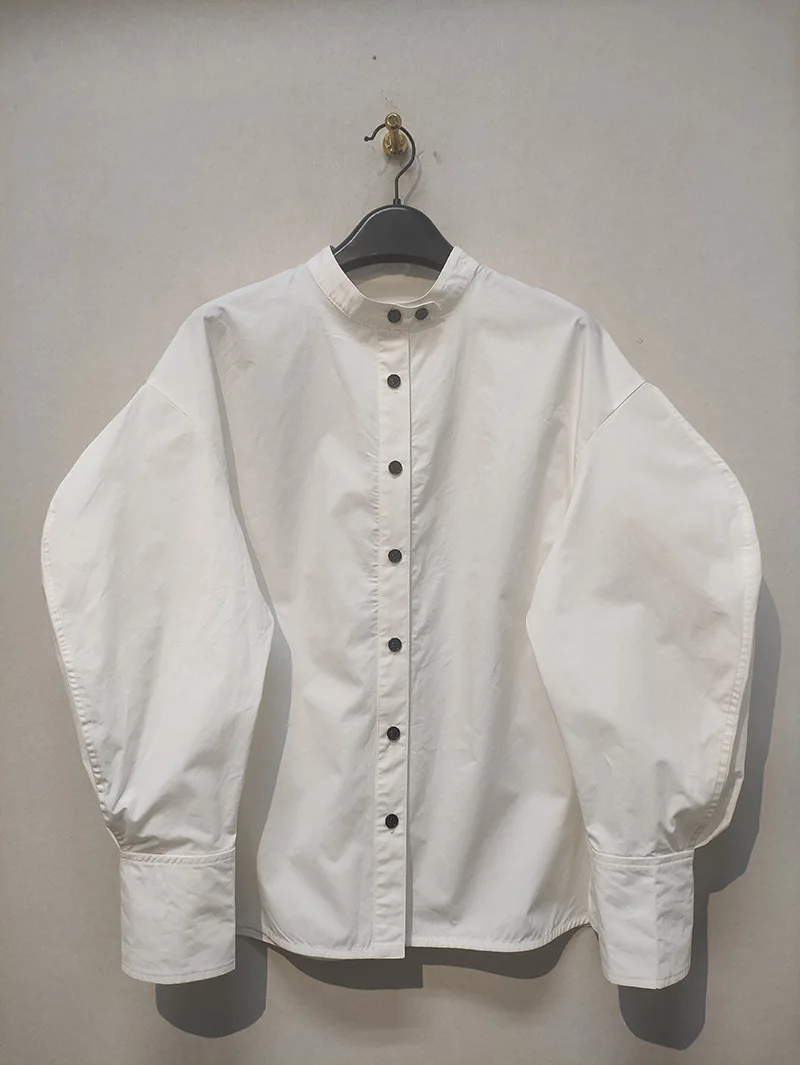 

SuperAen New Japan Design Loose Shirt High Quality White Brown Lantern Sleeve Fashion Simple Shirts