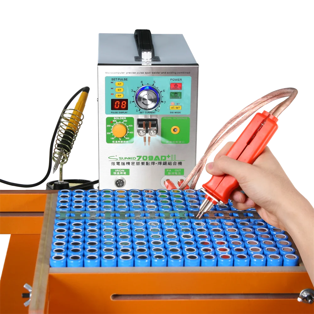 Бытовой аппарат точечной сварки Sunkko 709AD+ с паяльником аккумулятором для