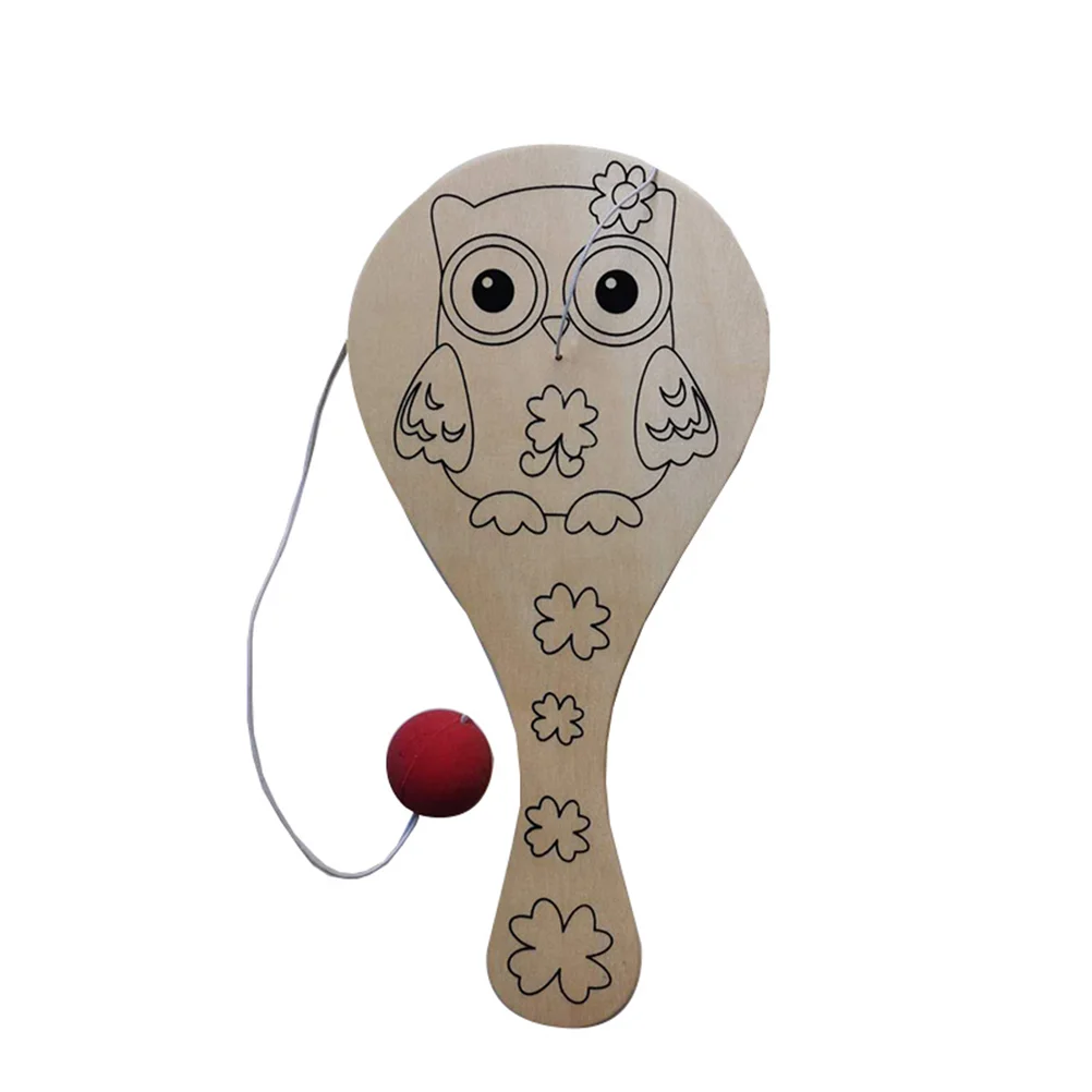 

10 PCS Hand Painting Paddle Brain Toy Children Projects Wooden Racket Toy Wooden Racket Children Cartoon Racket Beach Toy