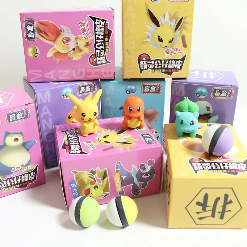 

New 24-pack Pokemon Pikachu Assembled Puzzle Eraser Cartoon Anime Doll Blind Box Toy School Best Selling Surprise Cute Gift