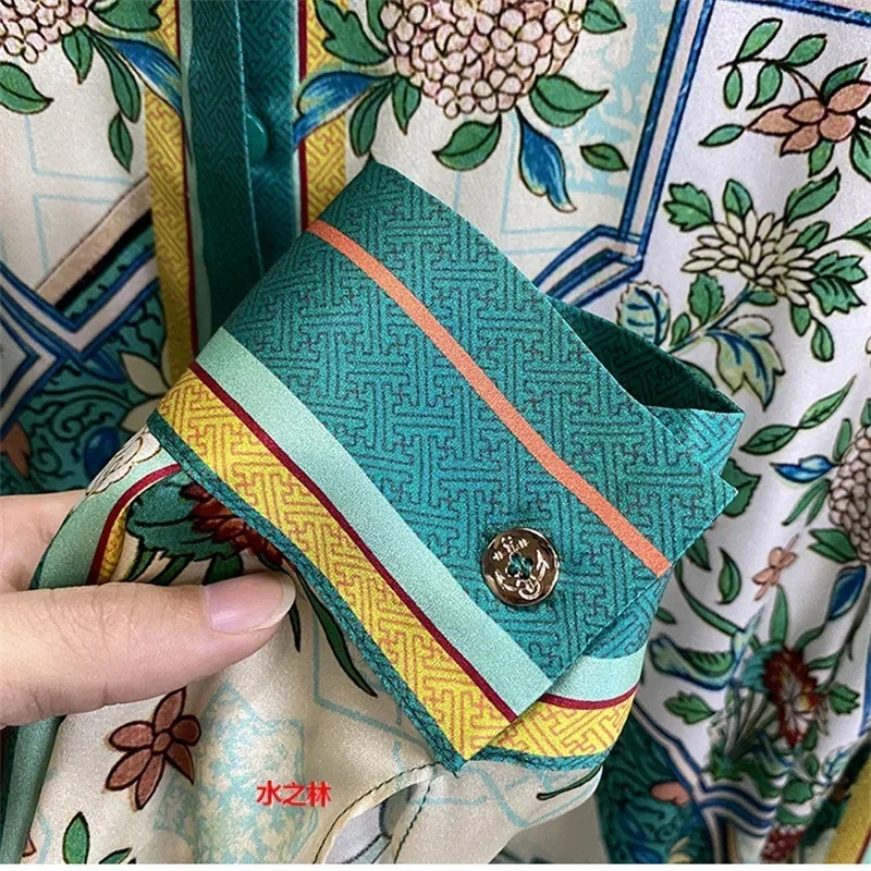 Женская летняя рубашка с длинным рукавом и цветочным принтом 6279