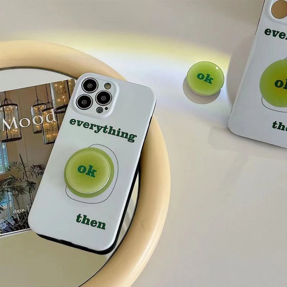 

For IPhone 14 Pro INS Fashion Simplified English New Anti Drop Green Holder Phone Case for IPhone 14 13 11 12 Pro Cover