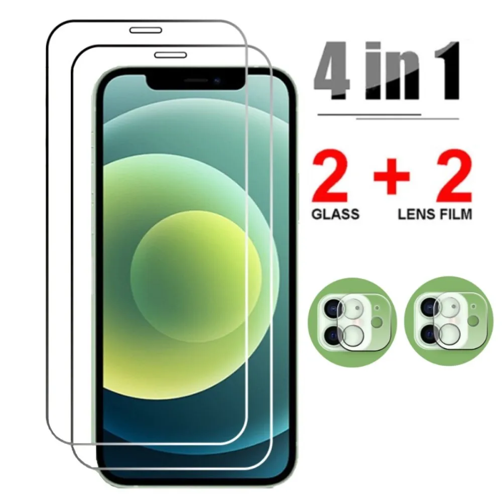 4IN1 Tempered glass for iphone 13 12 11 Pro max mini camera screen protector for iphone 13 12 11 7 8 6 6s plus X XR XS max glass
