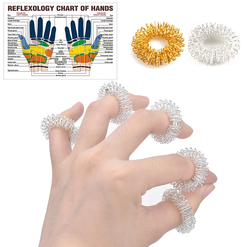 

10pcs/Set Stainless Steel Finger Massage Ring Acupuncture Ring Therapy Relax Hand Blood Circulation Pain Relief Health Care