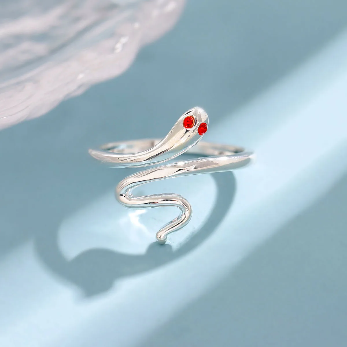 Модные открытые кольца в виде змеи из стерлингового серебра 925 пробы с красным