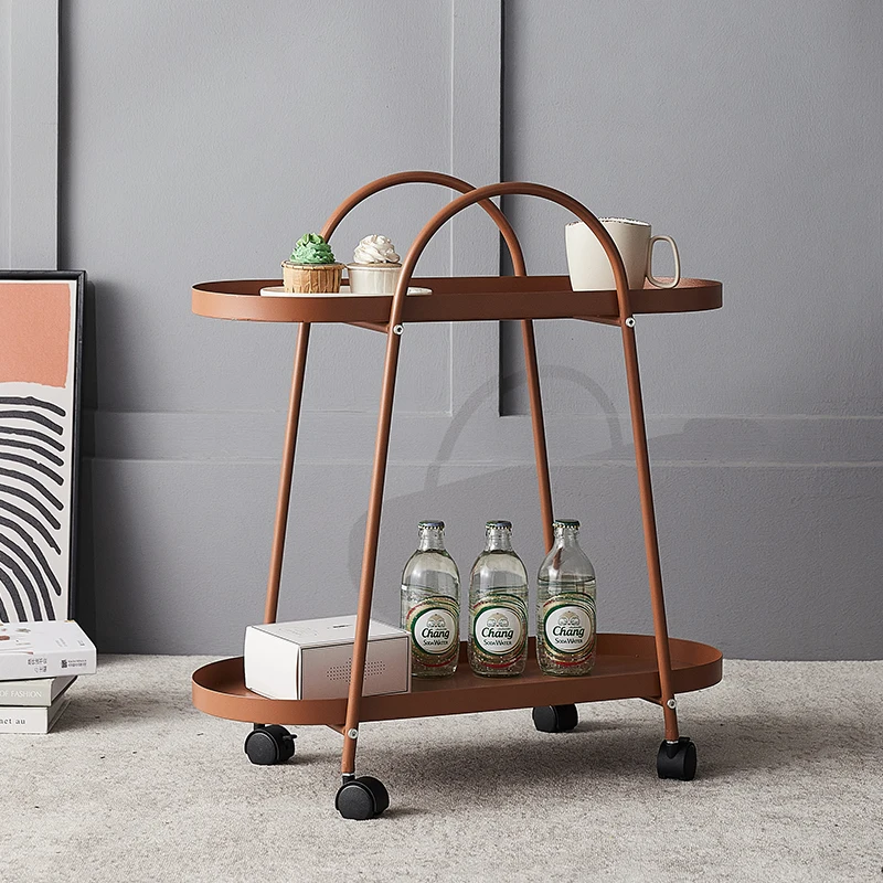 

Modern Simplicity Creative Sofa Coffee Table Nordic Iron Art Mobile Trolley Living Room Storage Corner Table Furniture