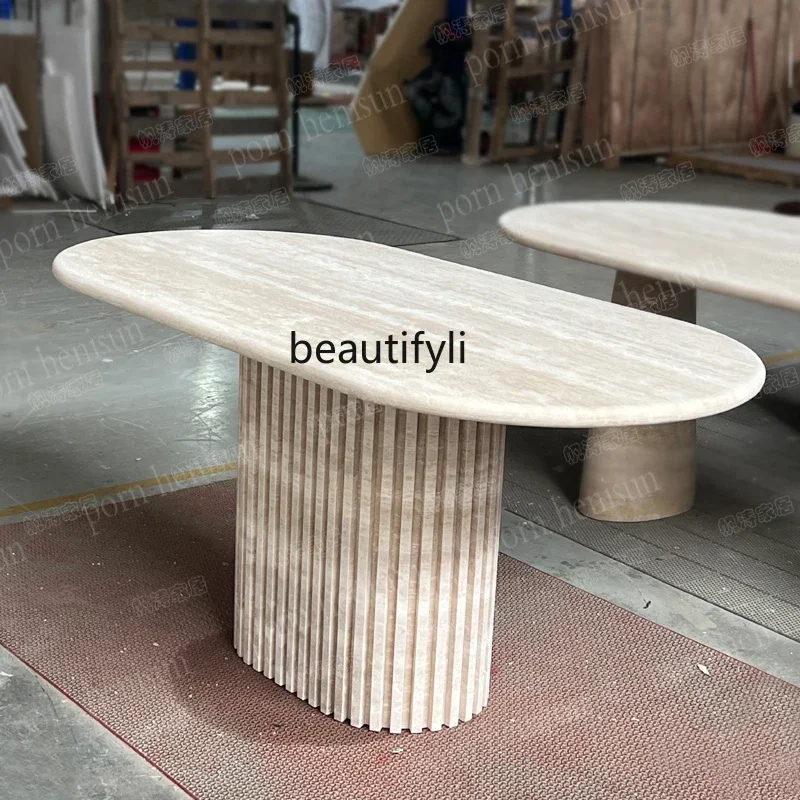 Скандинавский натуральный травертин прямоугольный обеденный стол дизайнерский