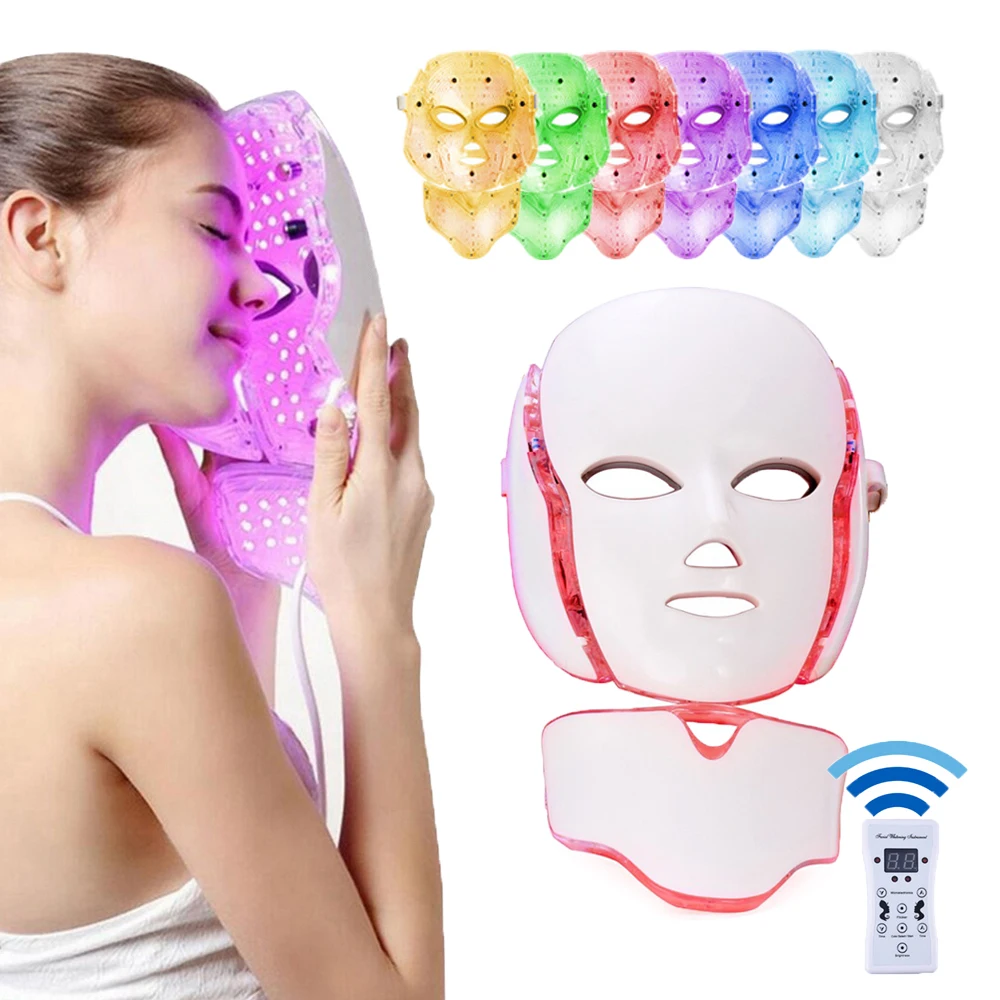 

7 Colors LED Facial Mask with Neck Face Care Treatment Beauty Photon Therapy Skin Rejuvenation SPA Anti Acne Wrinkles Removal